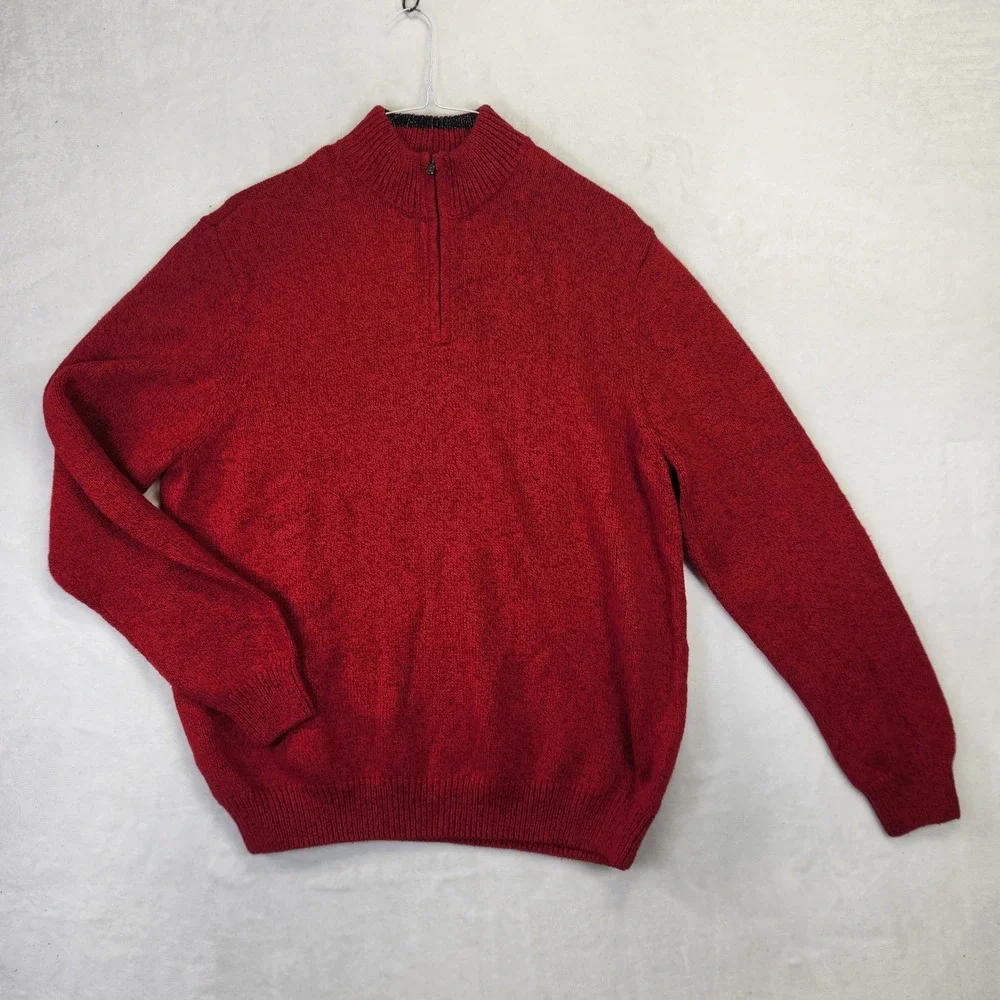Chaps Mens XL Red Marl Quarter‎ Zip Mock Neck Pullover Sweater Long Sleeve